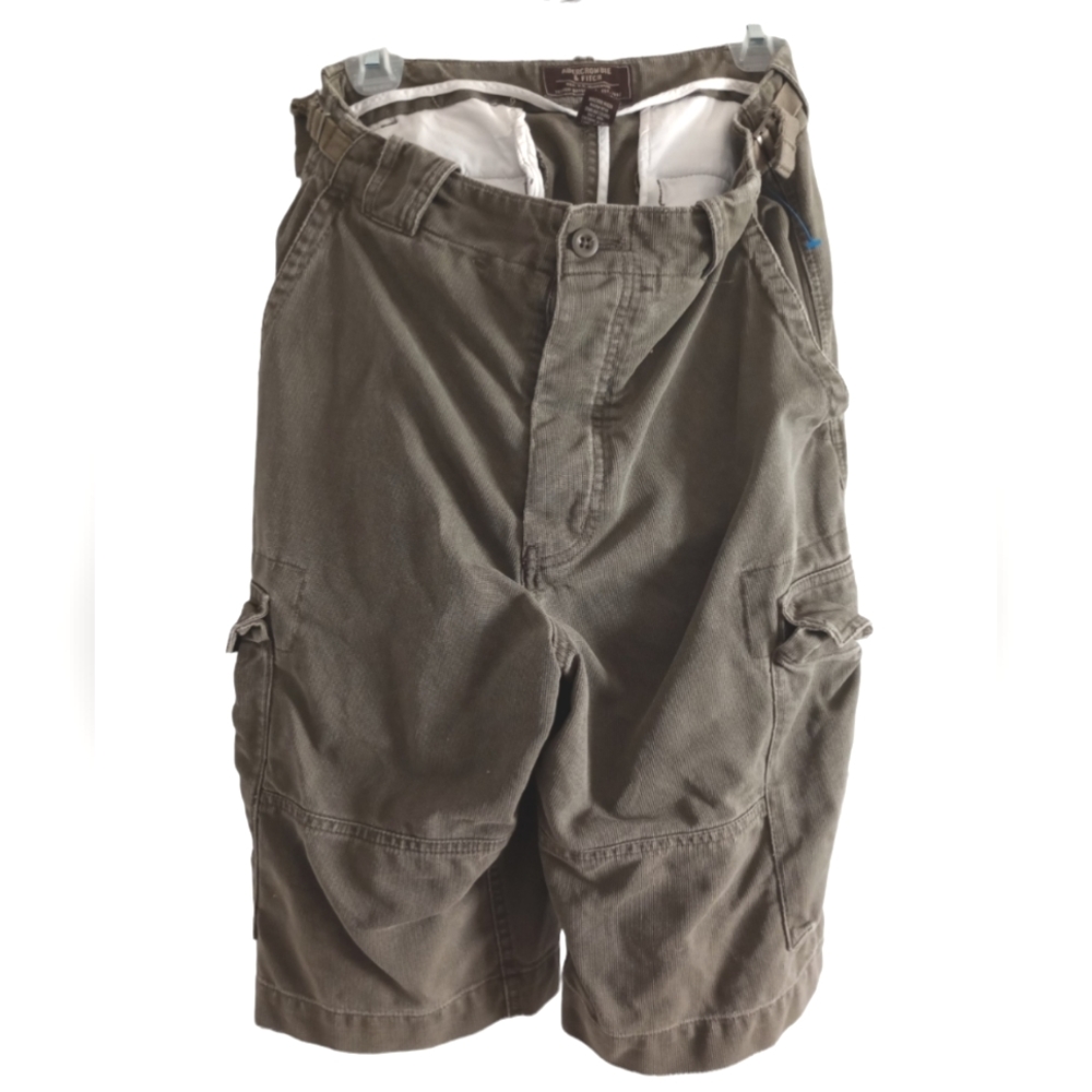 Abercrombie & Fitch Cargo Shorts Mens 30 Green Military Waist Strap Cotton